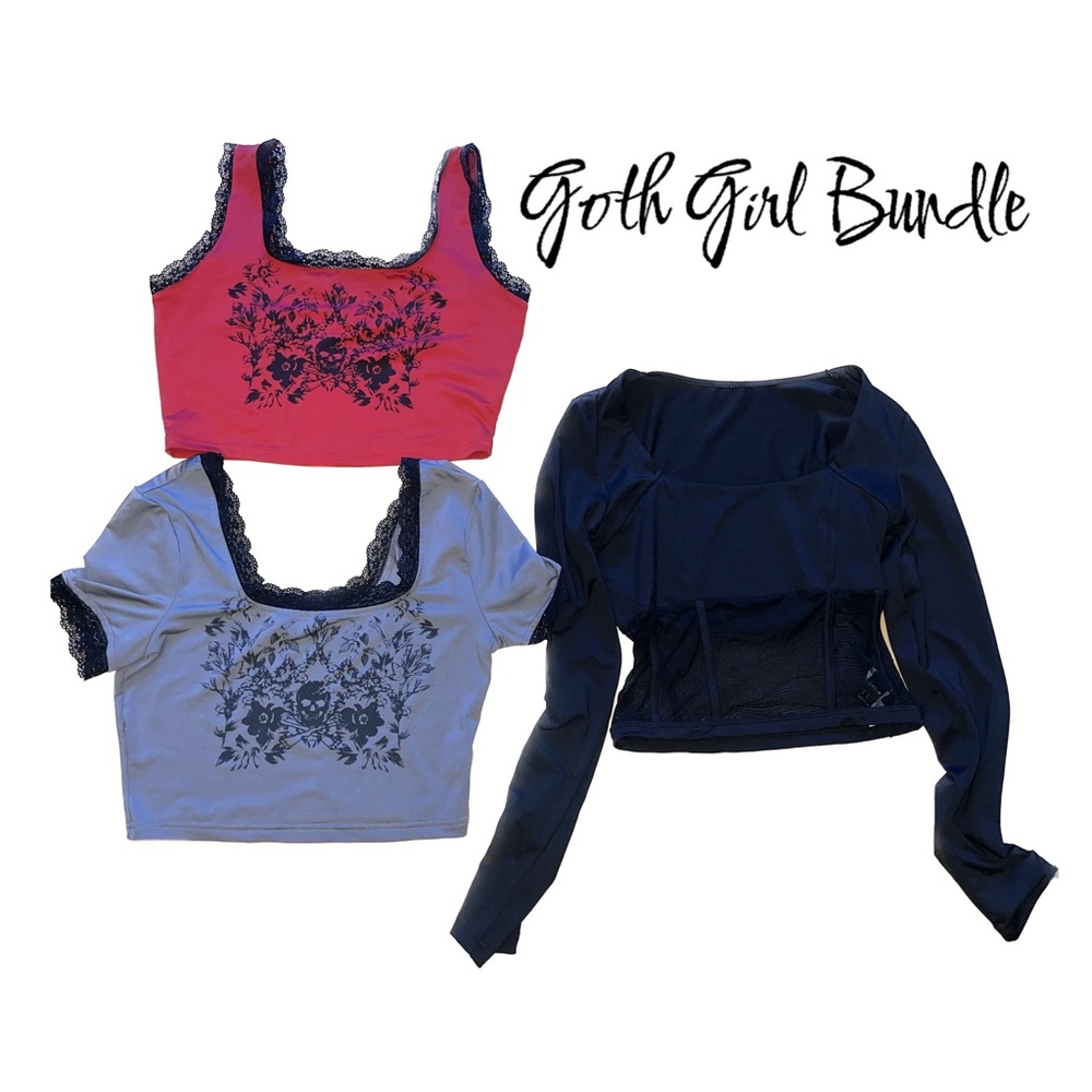 Goth Lace Trim crop tops size Small